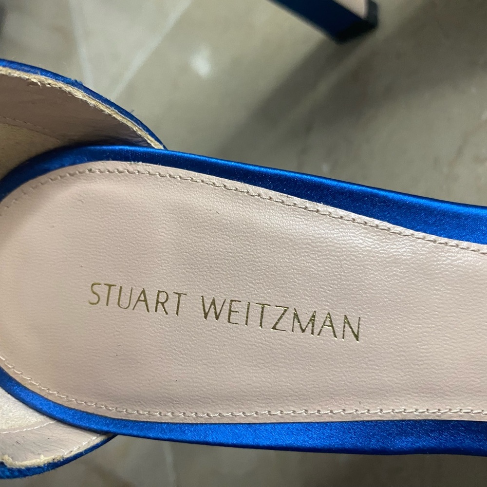 Satin Royal Blue, Ankle Strap Rectangular High He… - image 4